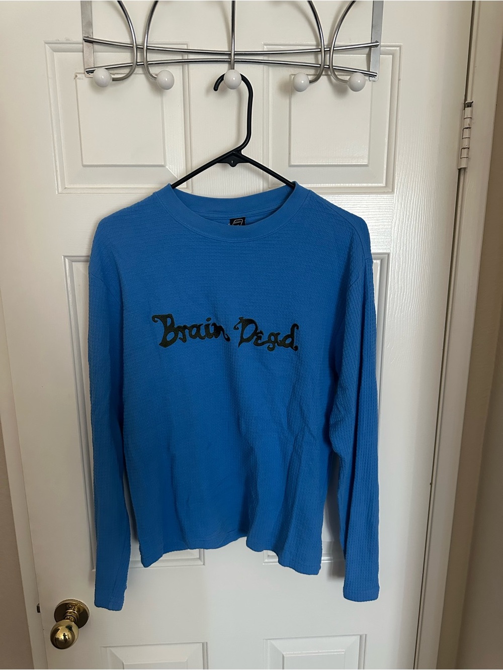 Brain Dead Sky Blue Waffle Knit Long Sleeve with Black Logo Tag